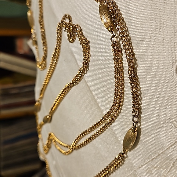 Monet Jewelry - Vintage Monet Brushed Gold Tone Station Chain Link Necklace